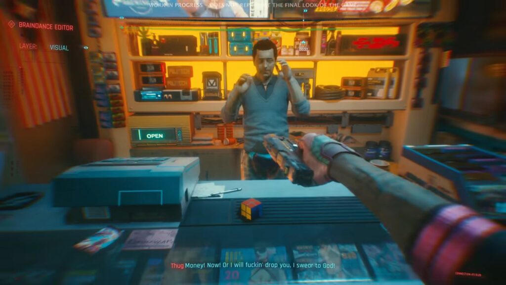 Cyberpunk 2077 Thug Braindance Footage Robbing Convenience Store