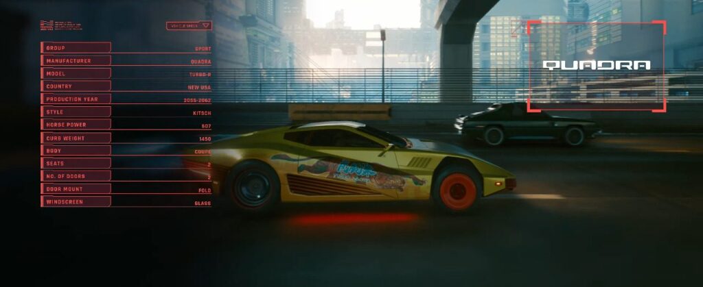 Cyberpunk 2077 Vehicles Guide Sport Tier Quadra Turbo R